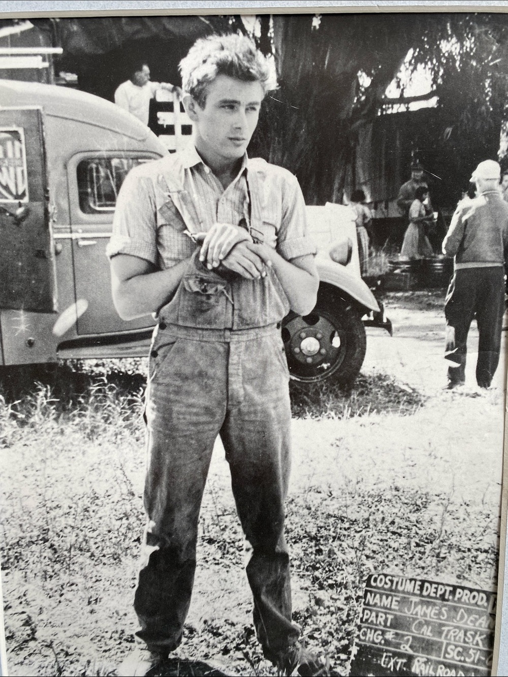 Framed James Dean Black and White Film Production Still - Costume Dept. Sign